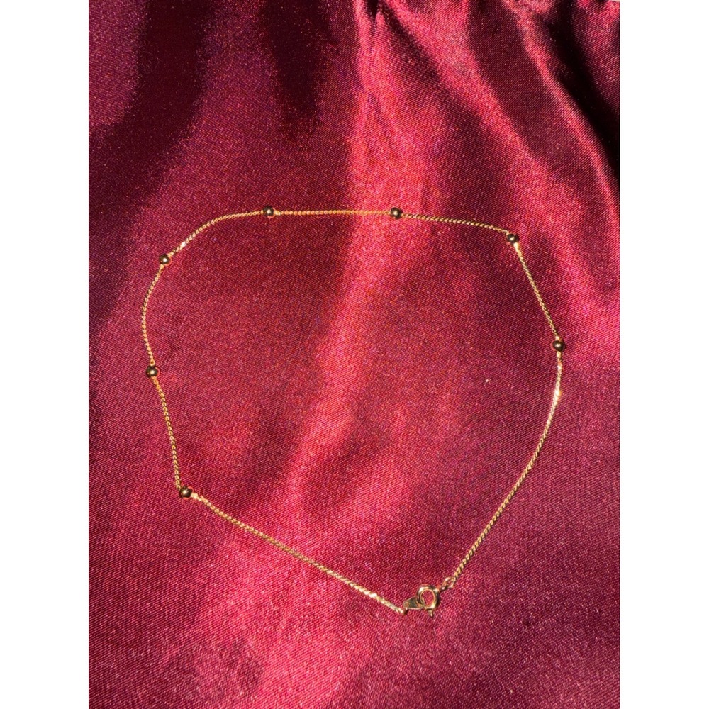 Gold Tone Station Bead Curb Chain Anklet Minimalist Jewelry Foot Bracelet